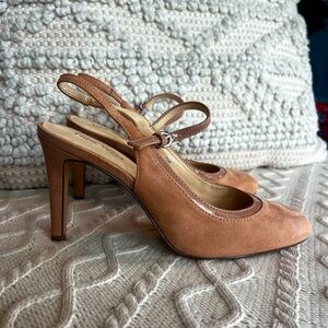 Nine West Tan Suede Heels Closed Toe  Sling Back Women’s 7.5